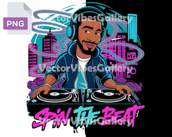 Spin the Beat DJ T-shirt Design, Hip Hop Graffiti PNG