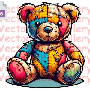 Cute Tattered Teddy Bear Png, Colorful Sublimation design for T-shirt, Hoodie, Hight Quality Image, Streetwear Digital instant download