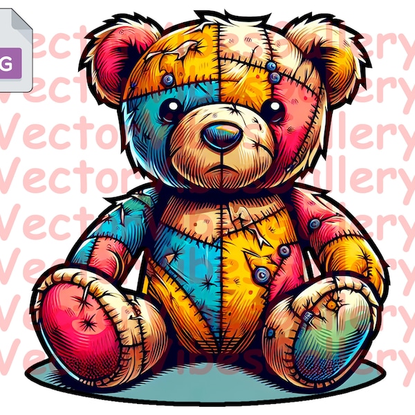 Niedlicher zerfetzter Teddybär Png, buntes Sublimationsdesign für T-Shirt, Hoodie, hochwertiges Bild, Streetwear digitaler Sofort-Download