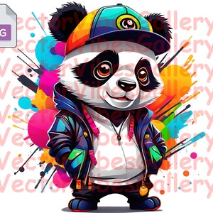 Graffiti Panda Png, Streetwear Sublimation Design, Urban Vectorial Clipart, Colorful Hip Hop Image, Digital Instant Download