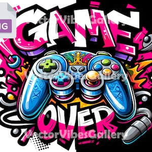 Graffiti Game Over Png, Gaming Sublimation Design, Printable Gift, Video Games Lover, DTF shirt, Vector Clipart, Digital Instant Download