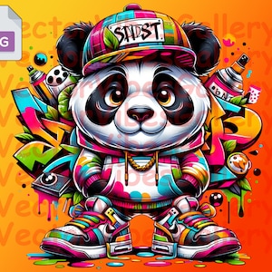 Cute Graffiti Panda Png, Urban Sublimation Design, Colorful Gangster Panda Clipart for T-shirt, Digital instant Download
