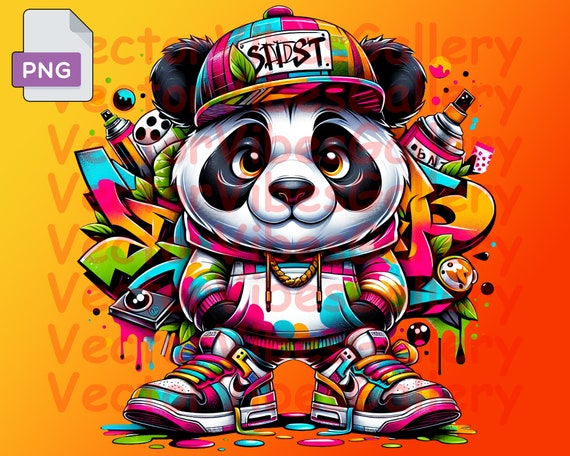 COQUET STUDIO☆CRAYON GRAFFITI FACE LESSER PANDA T-SHIRT Cute Graffiti Panda Png, Urban Sublimation Design, Colorful