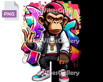 Gangster Monkey PNG, Urban Graffiti Design (Transparent Background)