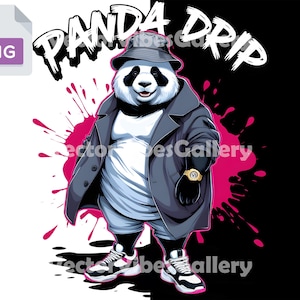 Panda Drip PNG Design, Streetwear Panda Art for T-Shirts, Trendy Urban Graffiti Animal Clipart for Print, Hip Hop Poster, Instant Download