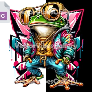 Streetwear Graffiti Frog png, urban sublimatie design, cartoon dieren clipart, dtf, hiphop T-shirt, goodie, digitale instant download