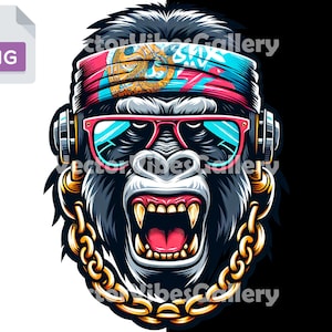 Angry Gangster Gorilla Png, Urban Sublimation Design, Graffiti DTF file for shirt, Animal Printable Poster, Transparent Background, 300 DPI