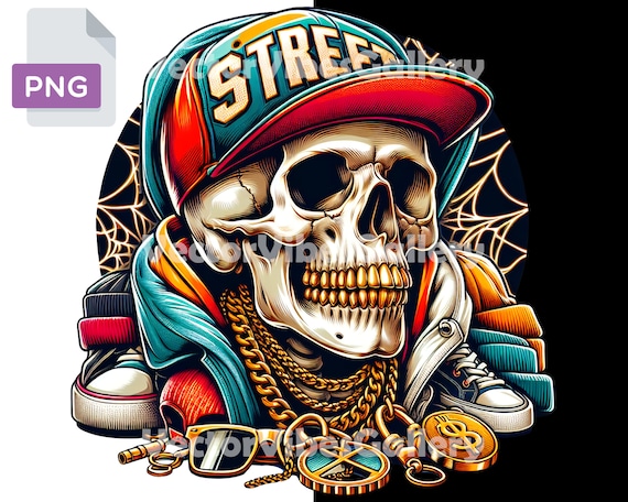 Gangster Hip Hop Retro Skull Png, Urban Sublimation Design
