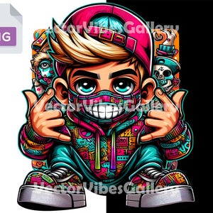 Cool Trap Boy Png, Urban Graphic Sublimation Design, Hip Hop Poster, Vector Masked Character, DTF Print for Shirt, Hoodie, Instant Download