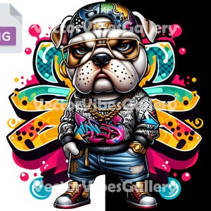Cartoon Graffiti Bulldog Png, Urban Graphic Sublimation Design, Streetwear Animal Vector, DTF Cutes Files, Hip Hop poster, Instant Download