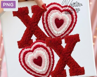 Retro Coquette Valentine PNG, Faux Yarn XOXO & Latch Hook Heart (Digital Download)