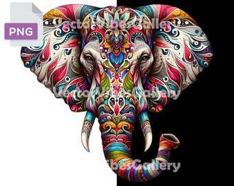 Colorful Elephant PNG, Urban Sublimation Design (Digital Download)