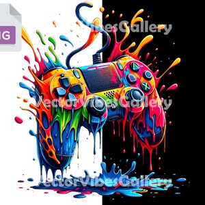 Colorful Dripping Gaming Controller Png, Urban Sublimation Design, Gamer Gift, Games Lover Shirt, Graffiti Clipart, Digital instant download