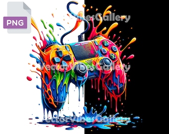 Colorful Dripping Gaming Controller PNG, Urban Graffiti Clipart (Digital Download)