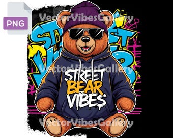 Urban nallebjörn PNG, Streetwear Graffiti Design (Digital Nedladdning)