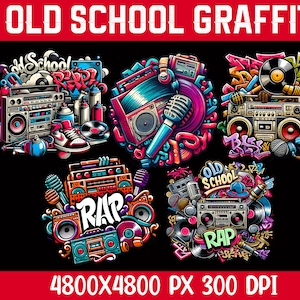 X5 Old School Graffiti Png, Urban Sublimation Design, Rap Music Vector Clipart Bundle, Digital Hip Hop For T-shirt, Instant Download
