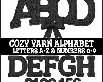 Black Crochet & Tufted Alphabet PNG: Faux Latch Hook Yarn Letters (Digital Download)