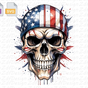 Watercolor Human Skull Patriotic Biker png and Png, Biker Skull Clip Art, Perfect for Shirts, Mug, and More...digital Instant Download