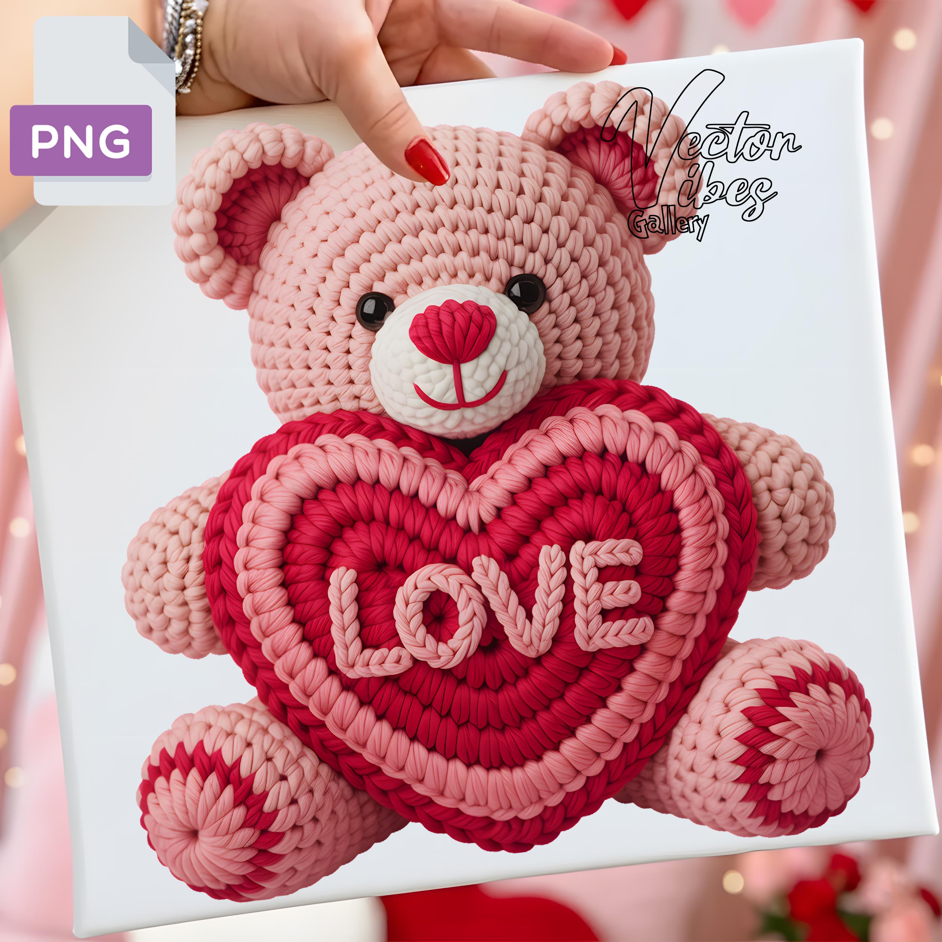 フェイクヤーン クロシェ テディベア バレンタイン PNG、レッド
