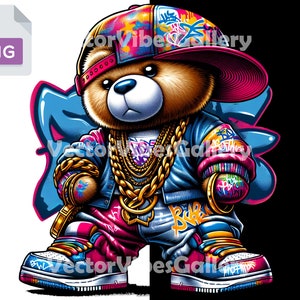 Hip Hop Teddy Bear Boy Png, Urban Graphic Sublimation Design, Graffiti DTF for Shirt, Hoodie, Trendy Bear Clipart, Digital Instant download