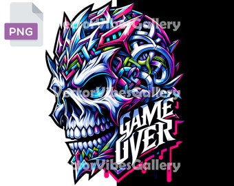 Game Over Skull PNG, Urban Gamer Clipart (300 DPI)