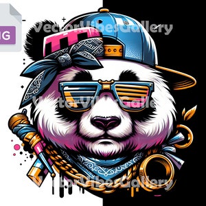 Streetwear Gangster Panda Png, Urban Sublimation Design, DTF Colorful Graffiti Clipart, Hip Hop poster, Transparent Background, 300 DPI