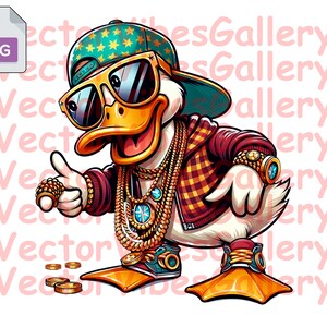 Gangster Duck Png, Urban Sublimation Design, Hip Hop Clipart, Streetwear Cartoon Clipart For t-shirt, Funny Digital Duck, Instant Download