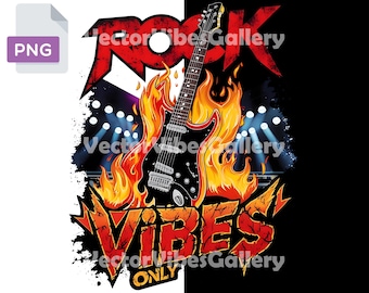 Retro Rock Music T-Shirt Design, Guitarist Clipart (Digital Download)