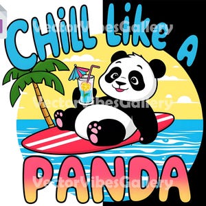 Diseño PNG "Relájate como un panda", clipart de un panda relajante para niños, diseño de sublimación de camisetas digitales, descarga digital para amantes de los animales
