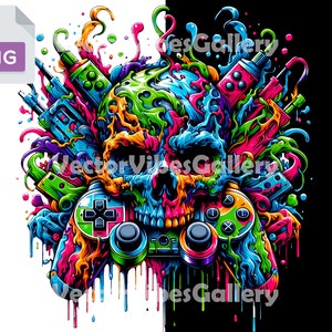 Graffiti Skull Gamer Png, Gaming Lover shirt Clipart, Urban Controller Sublimation Design, Transparent Background, DTF Cute File, 300 DPI