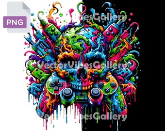 Graffiti Skull Gamer PNG, conception de contrôleur urbain