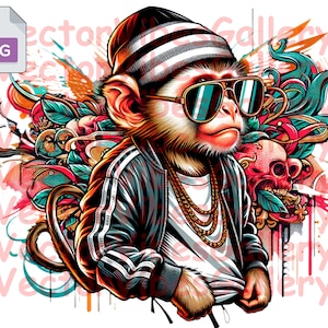 Gangster Affe Png, Urban Sublimationsdesign, Graffiti Clipart, Streetwear digitale Vektorgrafik
