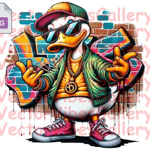Gangster Duck Png, Urban Sublimation Design, Cartoon Streetwear Bird Clipart, Graffiti Digital vector For T-shirt, instant download