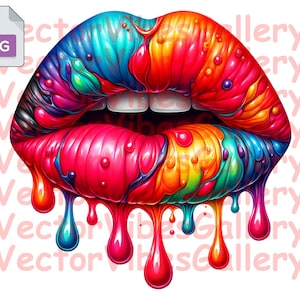 Colorful Dripping Lips Png, Urban Sublimation Design,  love cutfile, Dripping lips for shirt, Cute Digital Clipart, instant download