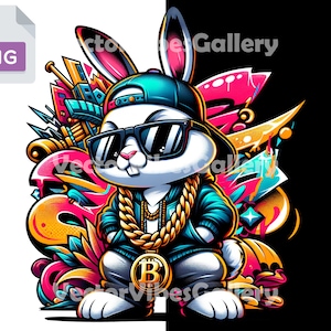 Cartoon Streetwear Häschen Png, Urbanes Grafikdesign, Graffiti DTF Print, druckbare Häschen, Hip Hop DTG, digitaler Sofort Download