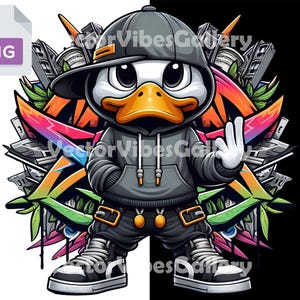 Coole Cartoon Hip Hop Ente PNG, Urban Graphic Sublimation Design, Graffiti DTF-Datei, transparenter Hintergrund, digitaler Sofort Download