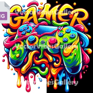 Colorful Graffiti Gamer Png, Gaming Sublimation Design, Video Games Lover Clipart, Printable Gift for Gamers, Digital instant download