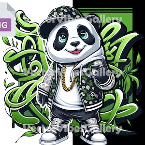 Graffiti Streetwear Panda Png, Urban Sublimation Design, Green color Clipart For T-shirt, Transparent Background, DTF File, 300 DPI