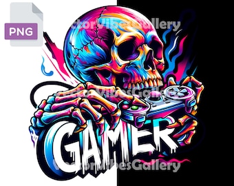 Colorful Skull Gamer PNG, Urban Graffiti Sublimation Design (300 DPI)
