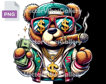 Gangster-nallebjörn PNG, urban clipart, streetwear-design (300 DPI)