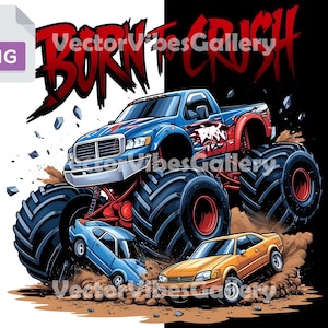 Diseño PNG &quot;Born to Crush&quot;, clipart de Monster Truck para niños, descarga digital para camisetas de niños, gráfico divertido para ropa de niños, descarga instantánea