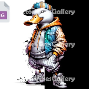 アーバンダックPNG、ストリートウェア昇華デザイン、ヒップホップベクタークリップアート、DTFかわいいファイル、透明な背景、即時ダウンロード