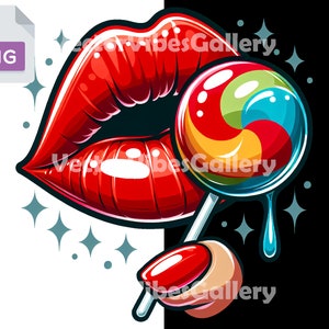 Rote Lippen mit Lollipop Png, Valentinstag Sublimationsdesign, Liebe Thema Clipart, Druckbare beißende blutende Lippen, Digitaler sofortiger Download