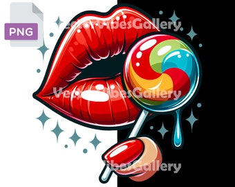 Red Lips Lollipop PNG, Valentine's Day Clipart (Digital Download)
