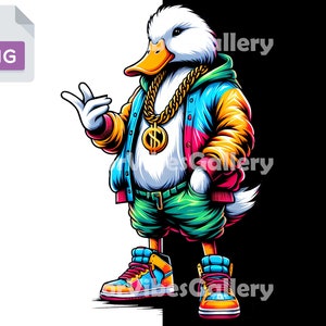 Cartoon Hip Hop Duck Png, Urban Sublimation Design, Vector Bird Shirt, Gangster Rap Poster, DTF for shirt, Hoodie, Digital instant download