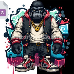 Streetwear Gorilla PNG, Hip Hop Ape Clipart, Urban Graffiti Animal, Cool Gangster Gorilla Printable, Sublimation Design, Instant Download