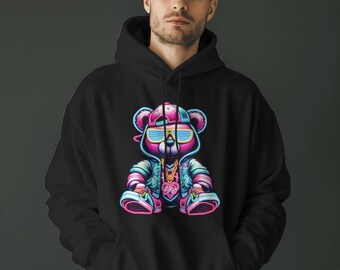 Streetwear Neon Teddy Bear Png, Urban Graphic Sublimation Design