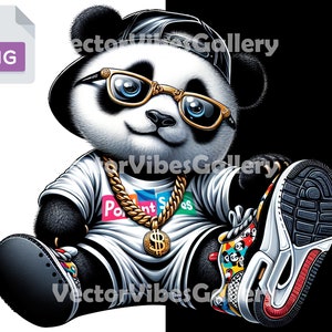 Cute Streetwear Panda Png, Urban Sublimation Design, Hip Hop Clipart, DTF T-shirt, Digital Vector Gangster Animal, Instant Download
