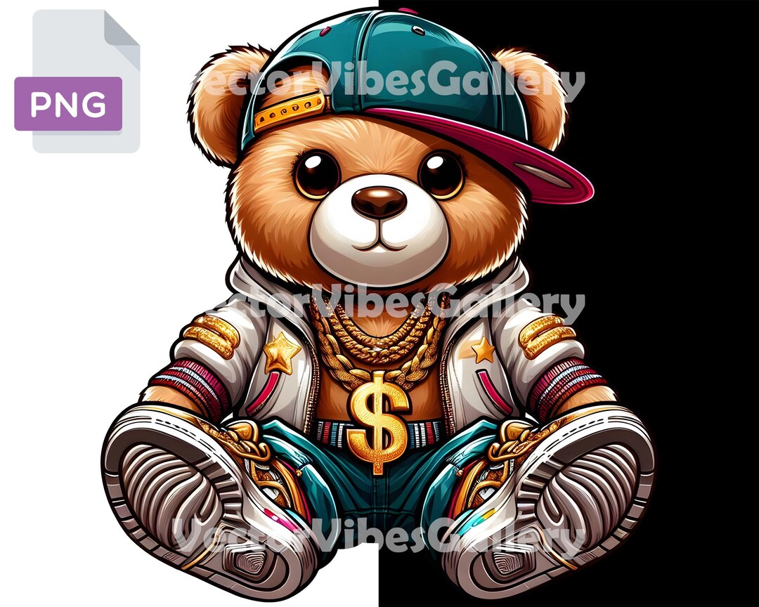 Pink Rapper Bear Hip Hop Teddy Bear PNG, Rapper Clipart, Bling Gold Chain (digital ...