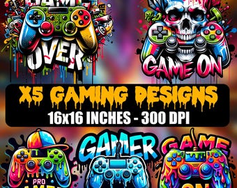 Gaming Graffiti PNG Bundle, Neon Skulls, Gamer Designs (Instant Download)